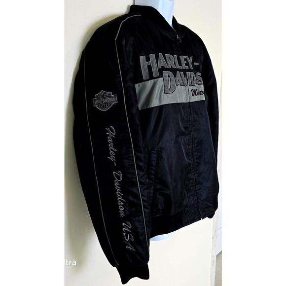 Vintage Harley Davidson Bomber Jacket Black Nylon Embroidered Motorcycle Men's L - Picture 5 of 10